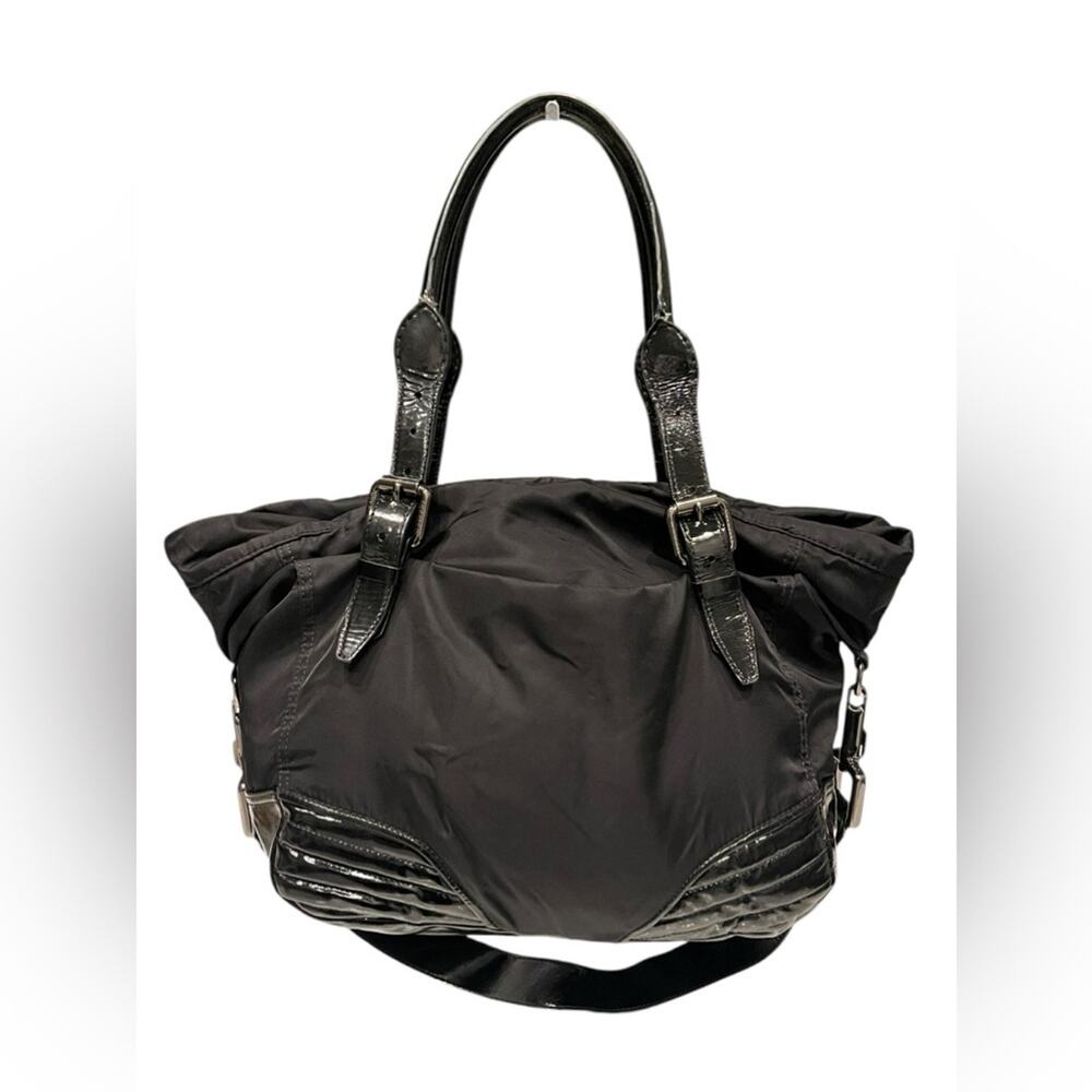 BURBERRY Black Nylon Tote / Shoulder Bag Patent Leather Trim